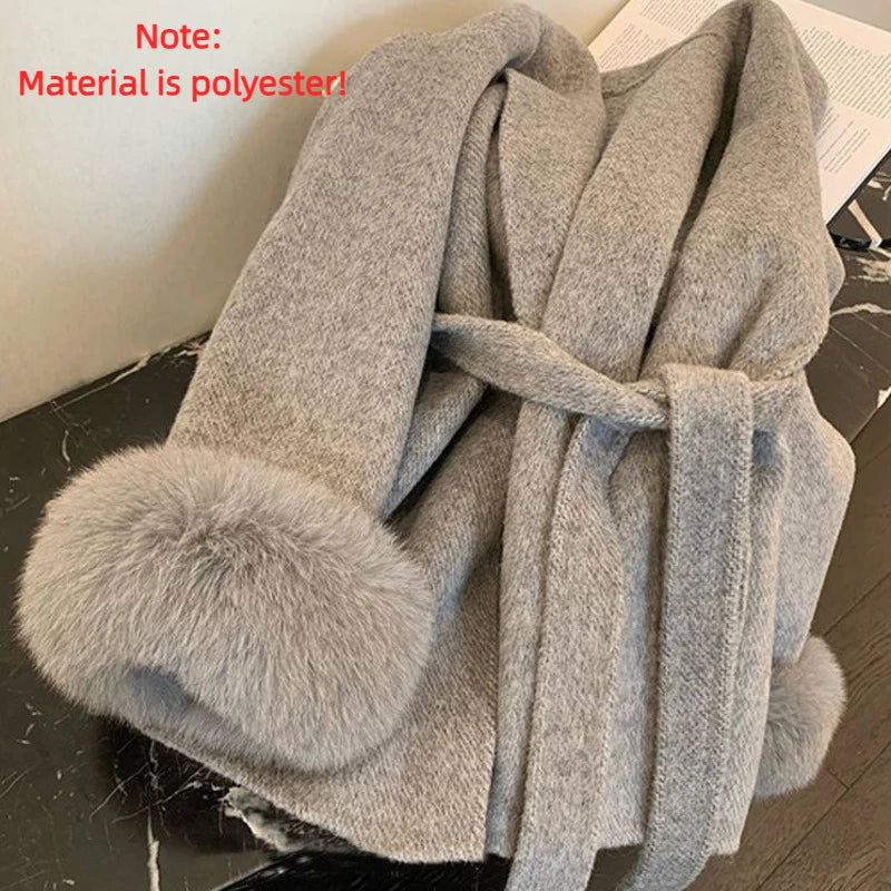 Versatile Tweed Cape Coat Belt Models