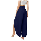 Wide Leg Pants With Front Slit High Waisted Pleated