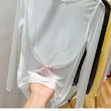 Fashion Mesh T-shirts Women Vintage Transparent Tops