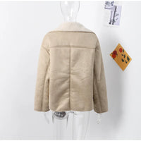 Women Casual Lapel Thick Faux Leather Jackets
