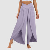 Wide Leg Pants With Front Slit High Waisted Pleated