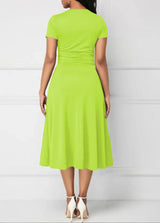 Women’s Solid V‑Neck Asymmetric-Hem Midi Dress