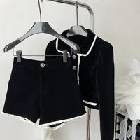 2 Piece Shorts Sets Peter Pan Collar Luxury Cardigans Fashion