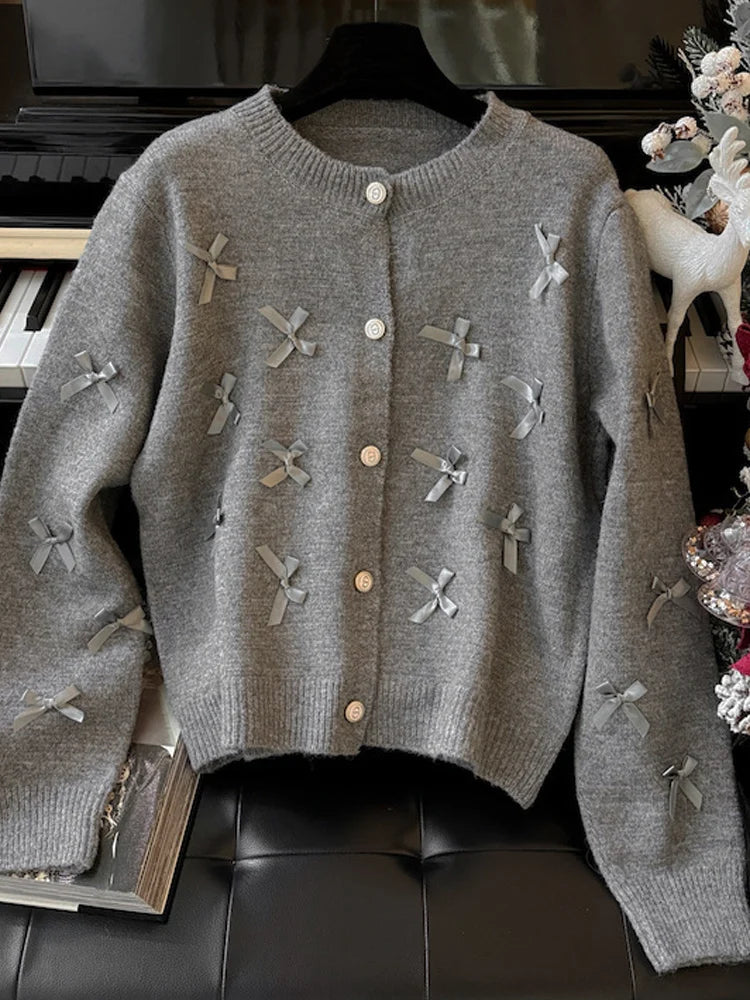 Spring Autumn Grey Knitted Cardigan Sweater