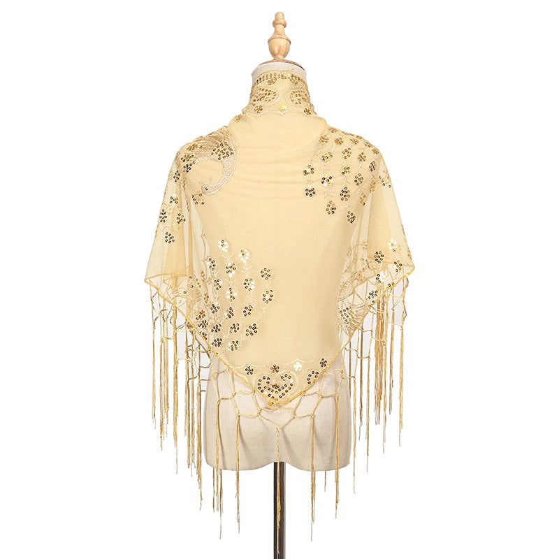 Elegant Sequins Triangle Scarf Fashion Lace