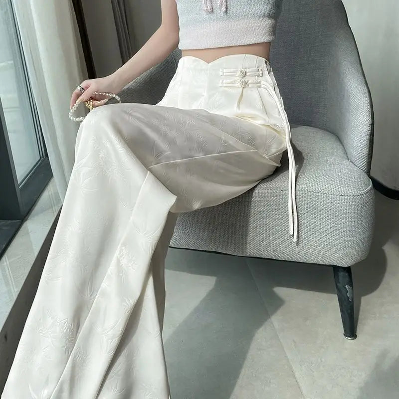Satin Jacquard Suit Pants for Women