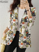 Women Autumn Blazer Retro Printed Coats