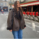 Women Casual Lapel Thick Faux Leather Jackets