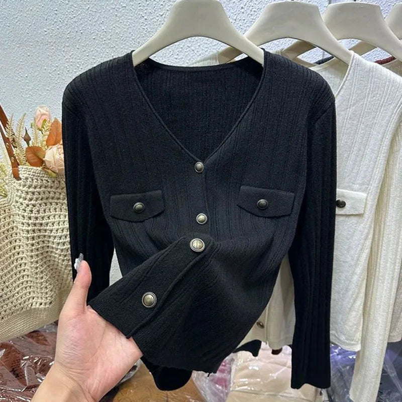 V-neck Long Sleeve Knitting Sweater