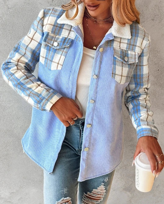 Women's Jacket Autumn Colorblock Plaid Print