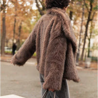 Long Sleeved Buttons Women's Faux Fur Coats
