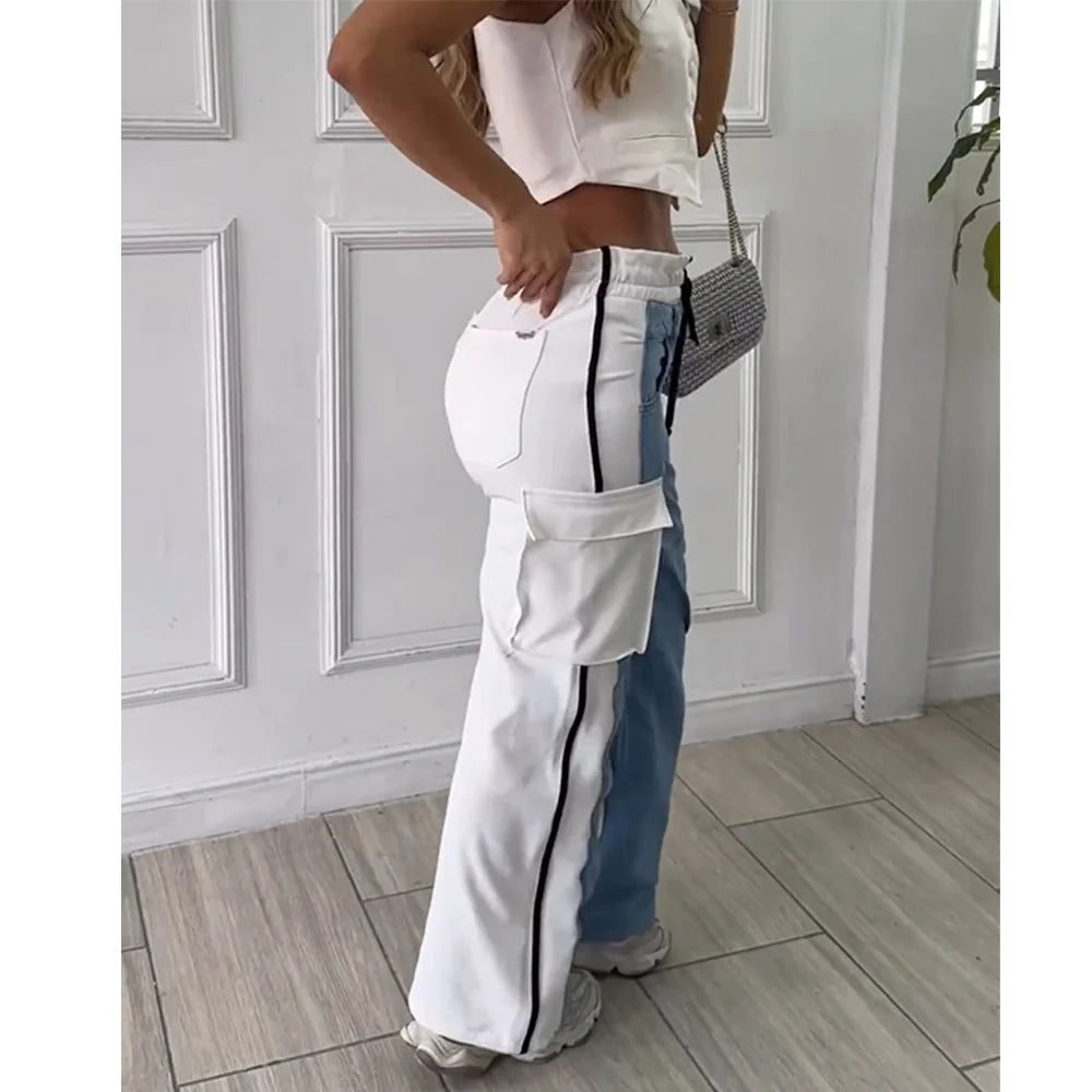 High Waist Women Patchwork Jeans Baggy