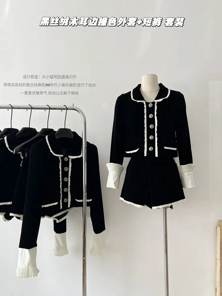 2 Piece Shorts Sets Peter Pan Collar Luxury Cardigans Fashion