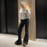 Basic Sexy Solid Flare Pants Retro Y2K Casual