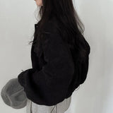 Rimocy Chic Pockets Long Sleeve Cropped Blouse