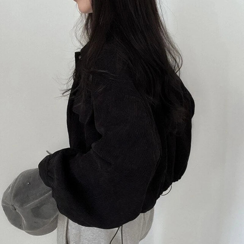 Rimocy Chic Pockets Long Sleeve Cropped Blouse