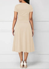 Women’s Solid V‑Neck Asymmetric-Hem Midi Dress