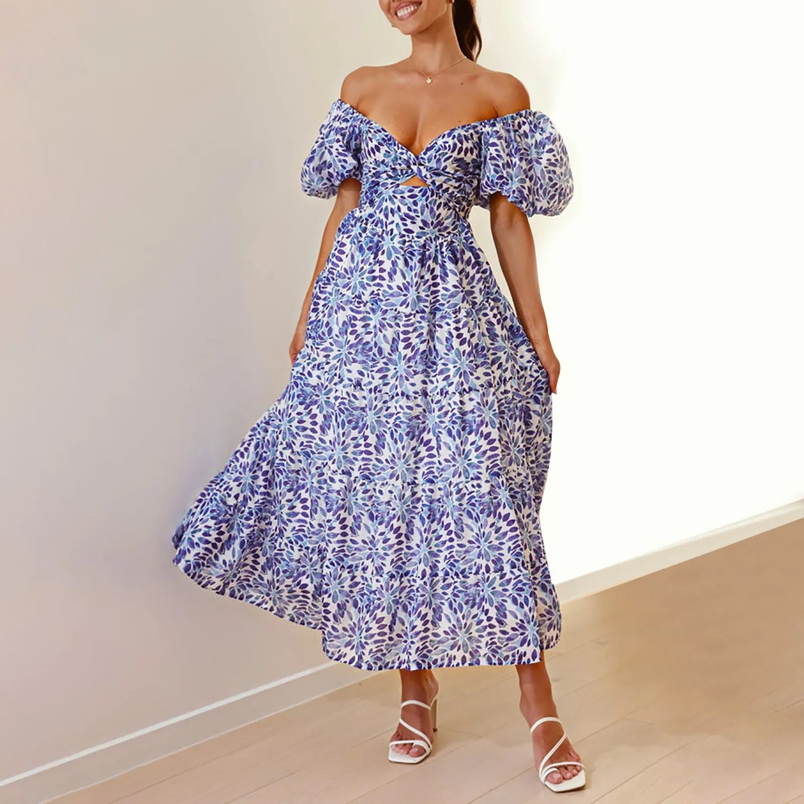 Elegant Floral Cutout Summer Dress