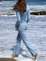 Women 2 Piece Outfits Zip Up Crop Jacket Pants Loungewear