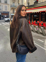 Women Casual Lapel Thick Faux Leather Jackets