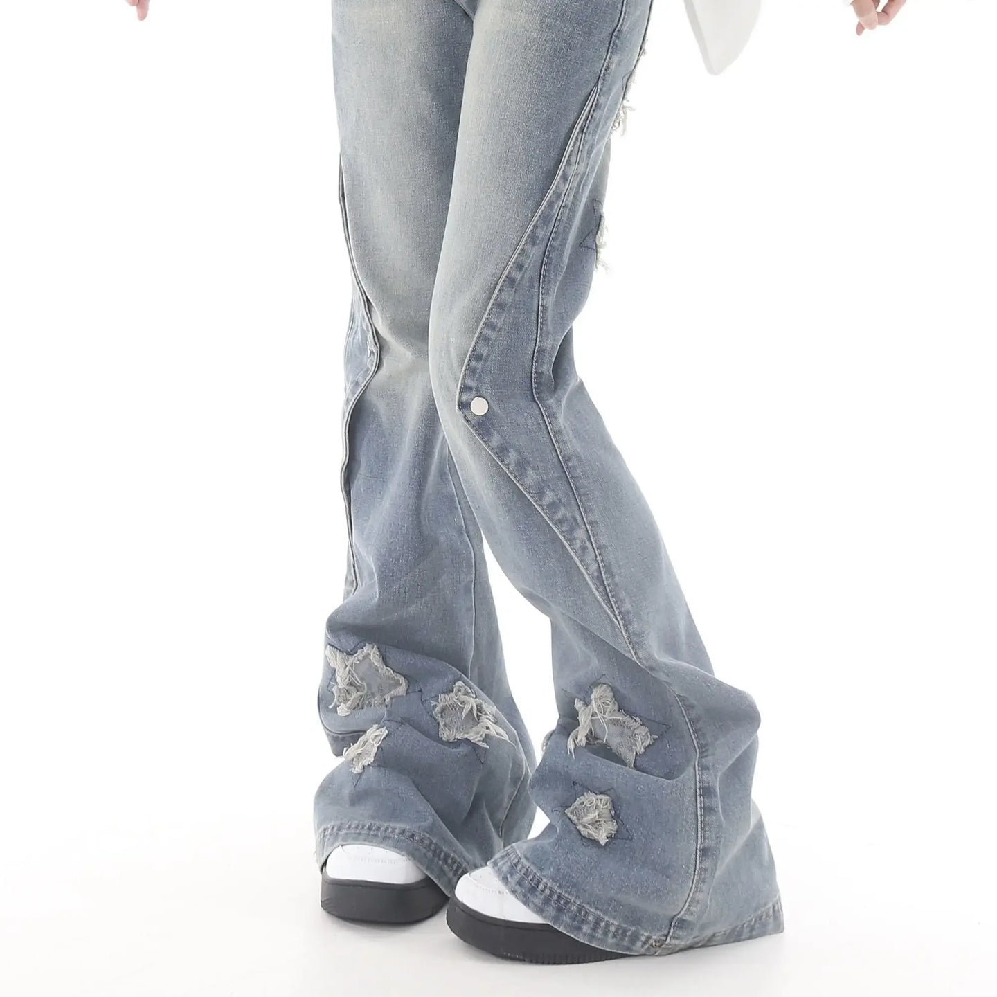Women Blue Y2k Star Flare Jeans Vintage