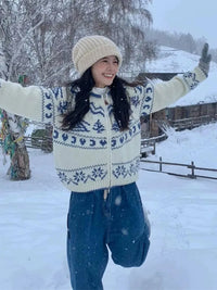Chunky Knit Collared Zip-up Jacket Cozy Cardigan