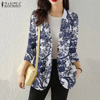 Women Autumn Blazer Retro Printed Coats