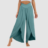 Wide Leg Pants With Front Slit High Waisted Pleated