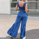 Women Solid Imitation Denim Jumpsuits