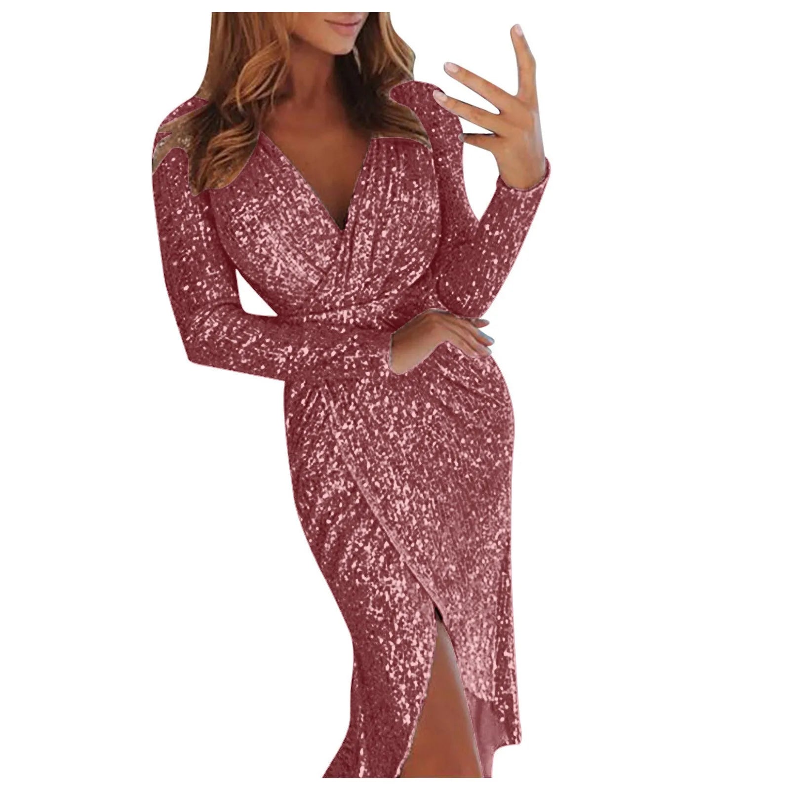 Elegant Women Evening Party Dress Shiny Sequin