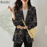 Women Autumn Blazer Retro Printed Coats