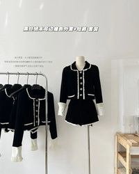 2 Piece Shorts Sets Peter Pan Collar Luxury Cardigans Fashion