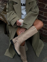 Street Ribbed Woolen Long Coat