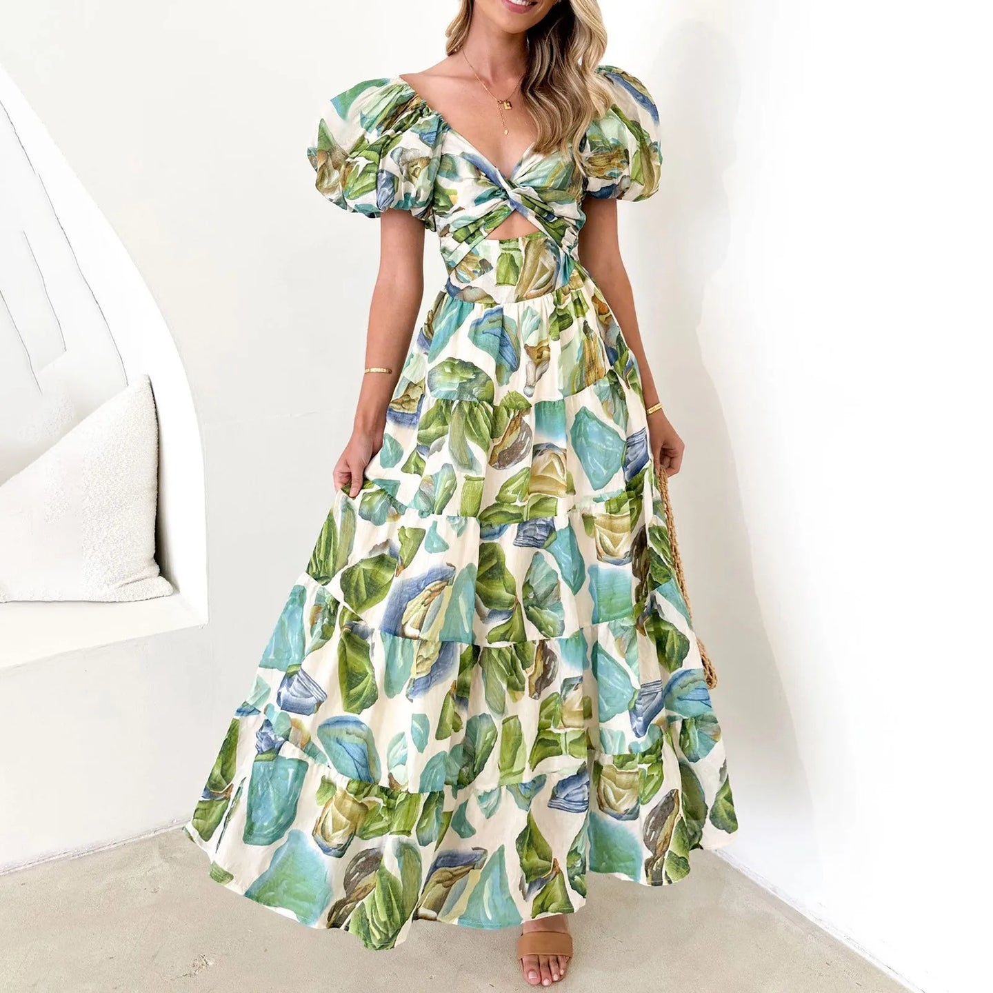 Elegant Floral Cutout Summer Dress