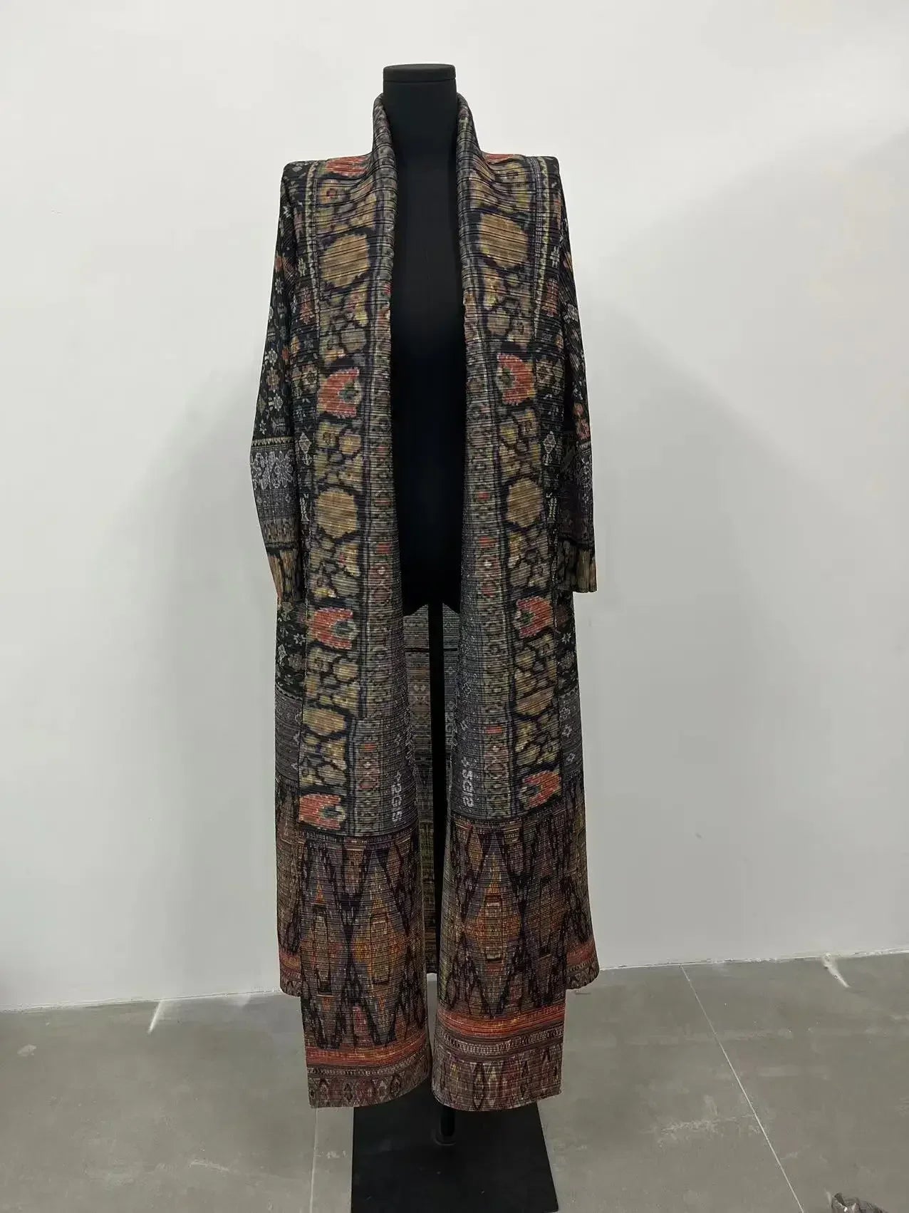 Miyake Pleated Print Foldable Collar Long Sleeve Coats