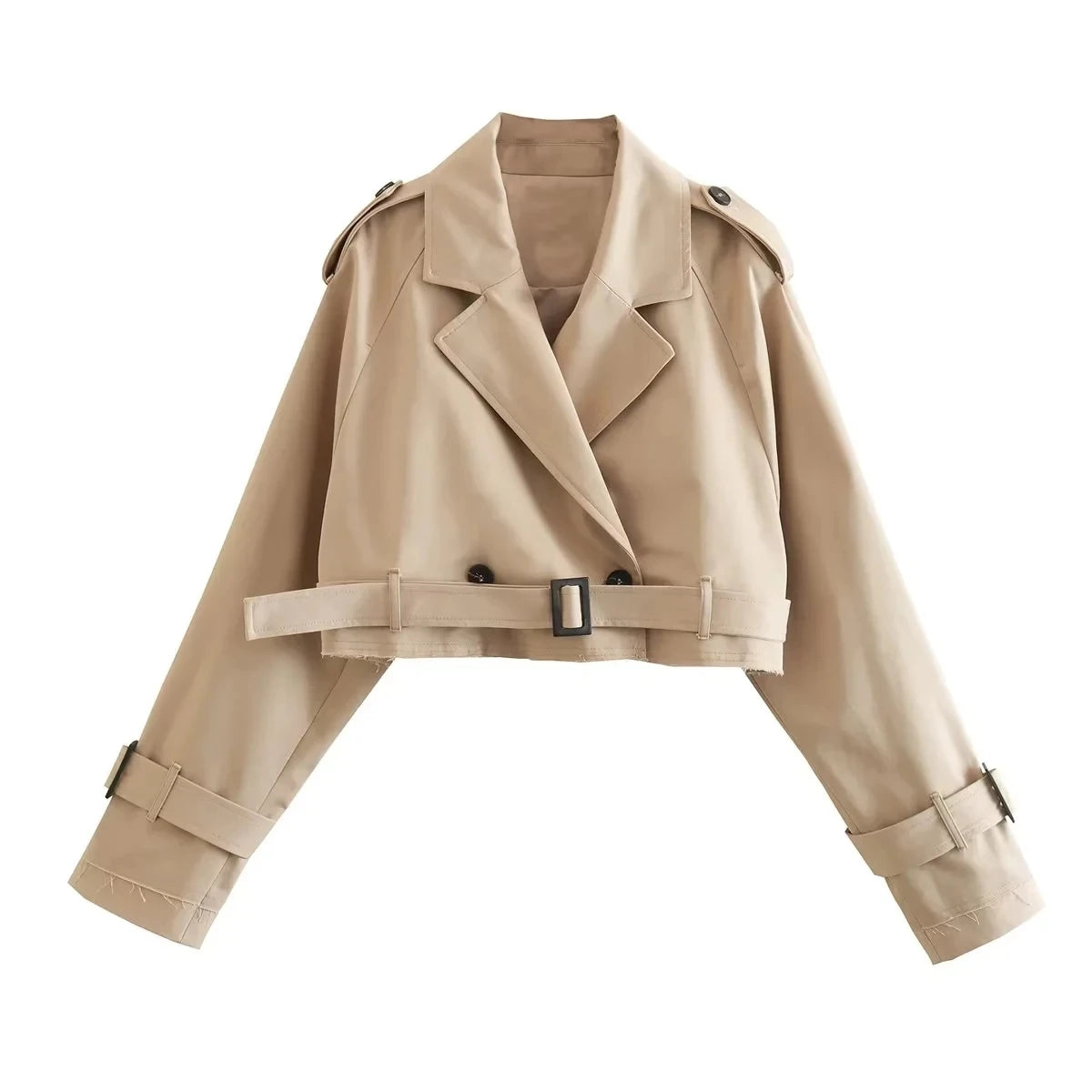Women Belt Cropped Trench Spring Jacket