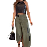 Elegant Women Striped PU Crop with Long Skirt