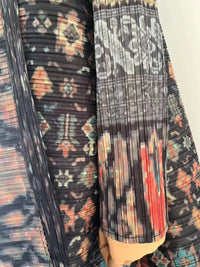 Miyake Pleated Print Foldable Collar Long Sleeve Coats