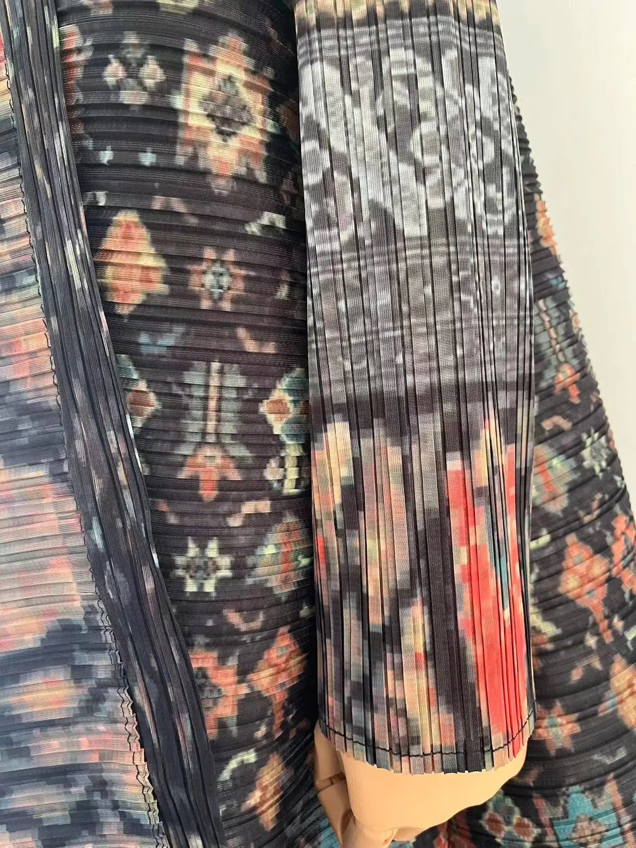 Miyake Pleated Print Foldable Collar Long Sleeve Coats
