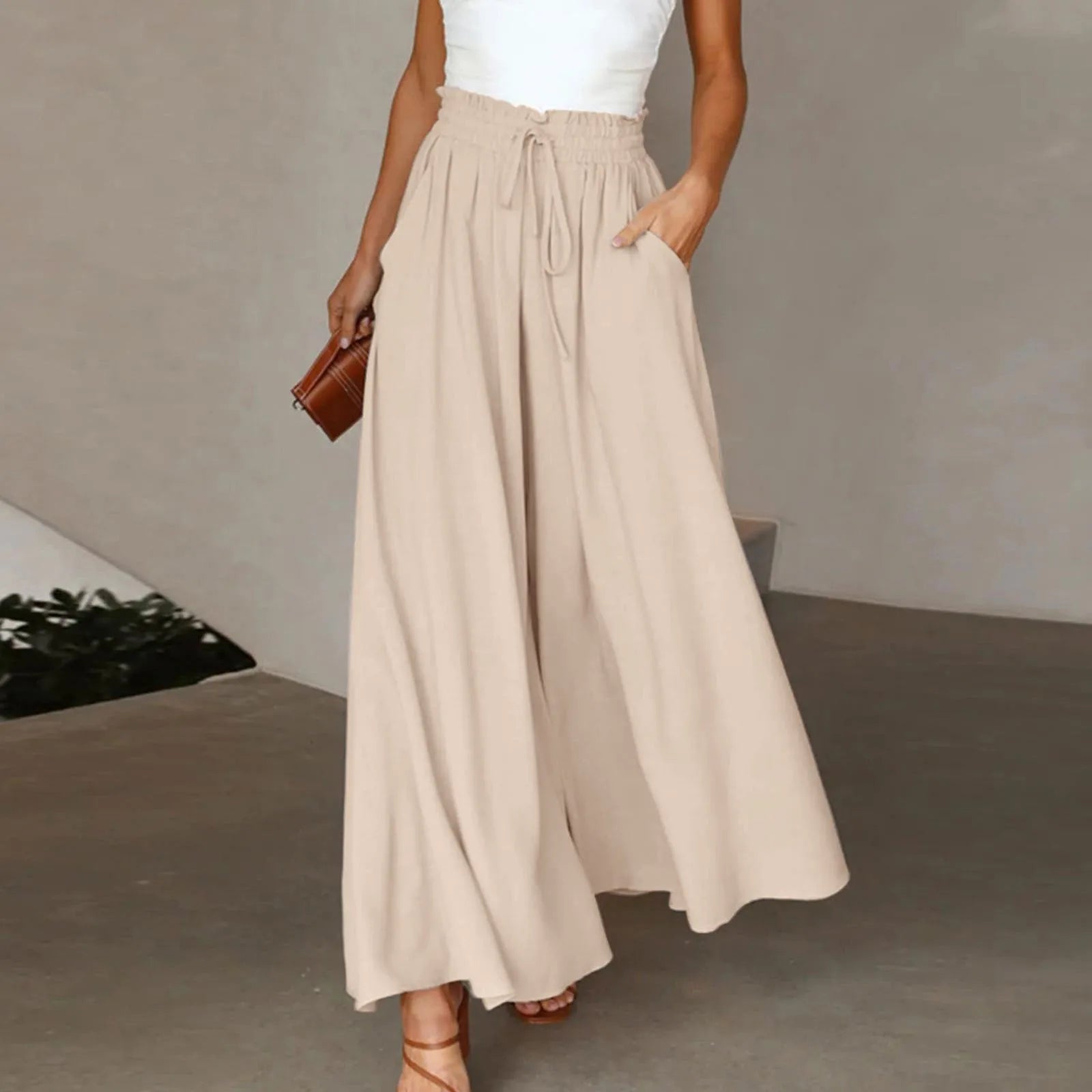 Elastic Wide Leg Pants Chiffon Trousers