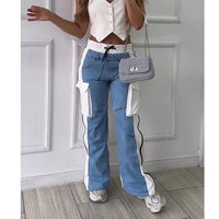 High Waist Women Patchwork Jeans Baggy
