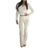 Women 2 Piece Outfits Zip Up Crop Jacket Pants Loungewear