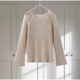 Sexy Sequins Hollow Pullover O-neck Long Sleeve Sweater