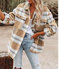 Autumn Women's Plaid Jacket Long Sleeve Lapel