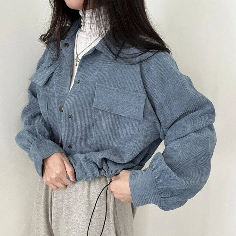 Rimocy Chic Pockets Long Sleeve Cropped Blouse
