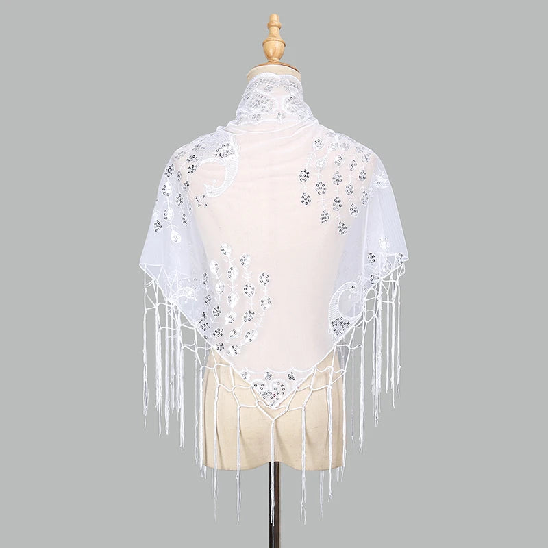 Elegant Sequins Triangle Scarf Fashion Lace
