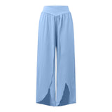 Wide Leg Pants With Front Slit High Waisted Pleated