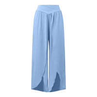 Wide Leg Pants With Front Slit High Waisted Pleated