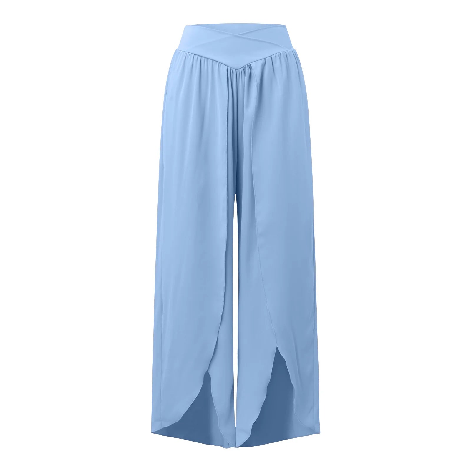 Wide Leg Pants With Front Slit High Waisted Pleated