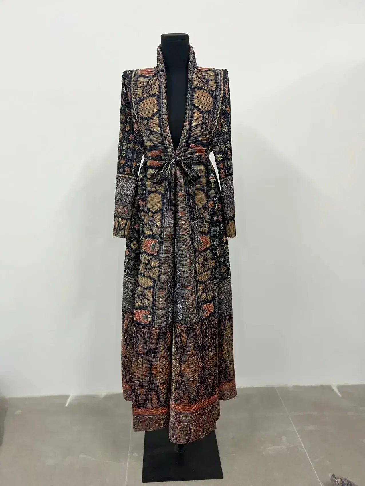 Miyake Pleated Print Foldable Collar Long Sleeve Coats